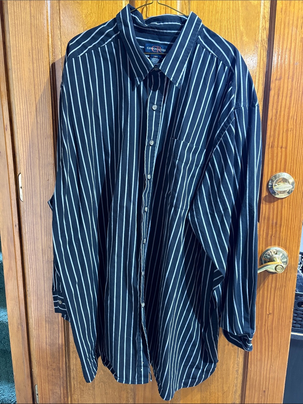 Canyon Ridge Men’s 4X Black with White Vertical Stripes Long-Sleeve Dress Shirt